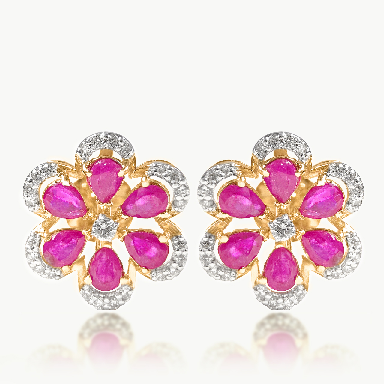 Ruby Studded Diamond Studs