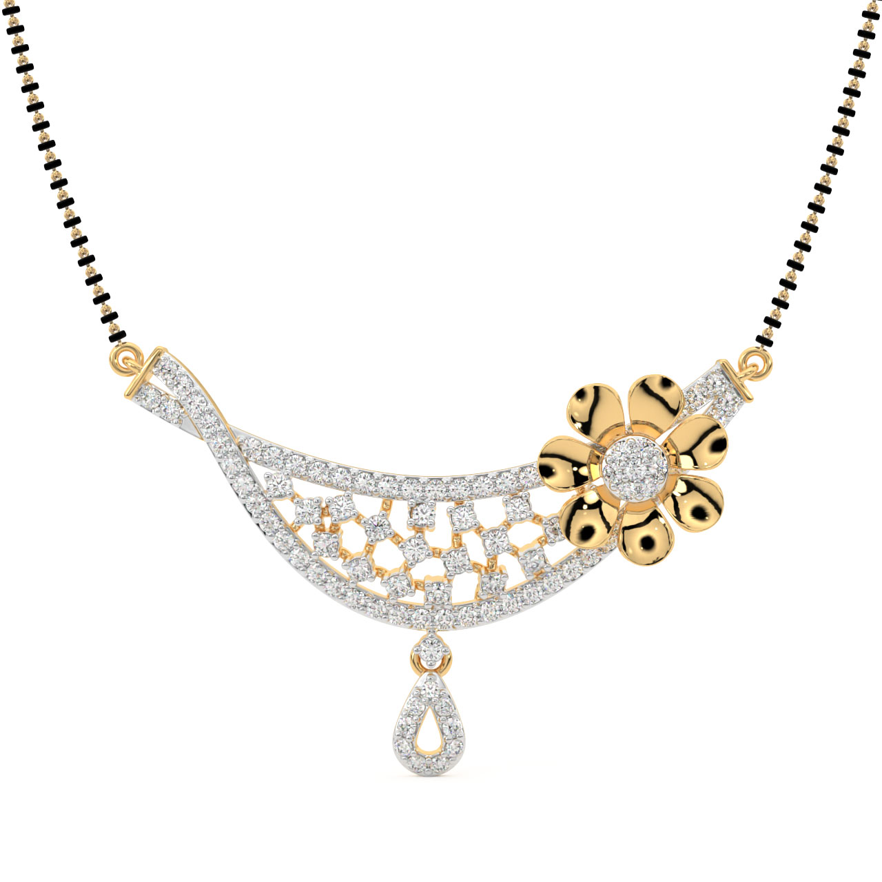 Minimal Diamond Mangalsutra With Flower