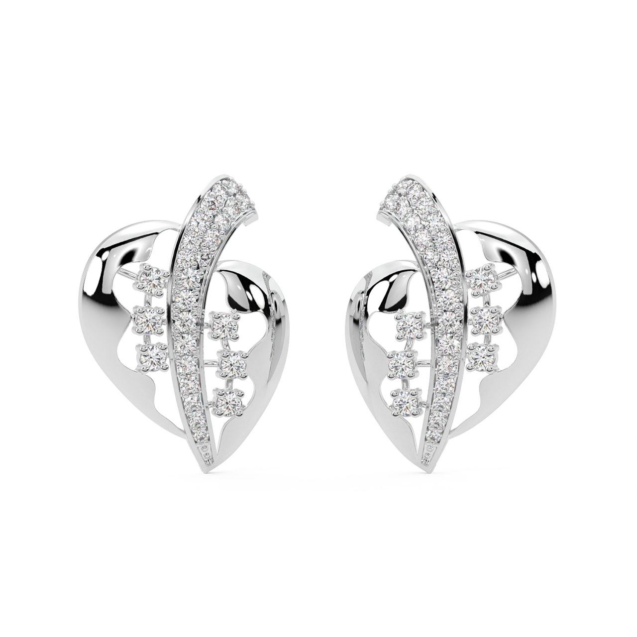 Leafy Round Diamond Stud Earrings