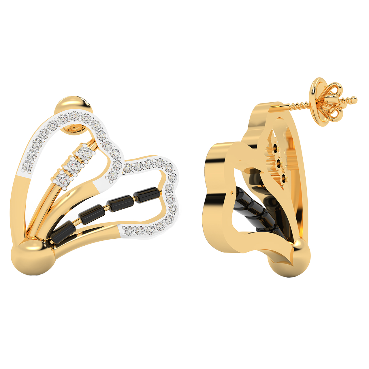 3 Stone Diamonds Stud Earrings 14kt Gold – Setra New York