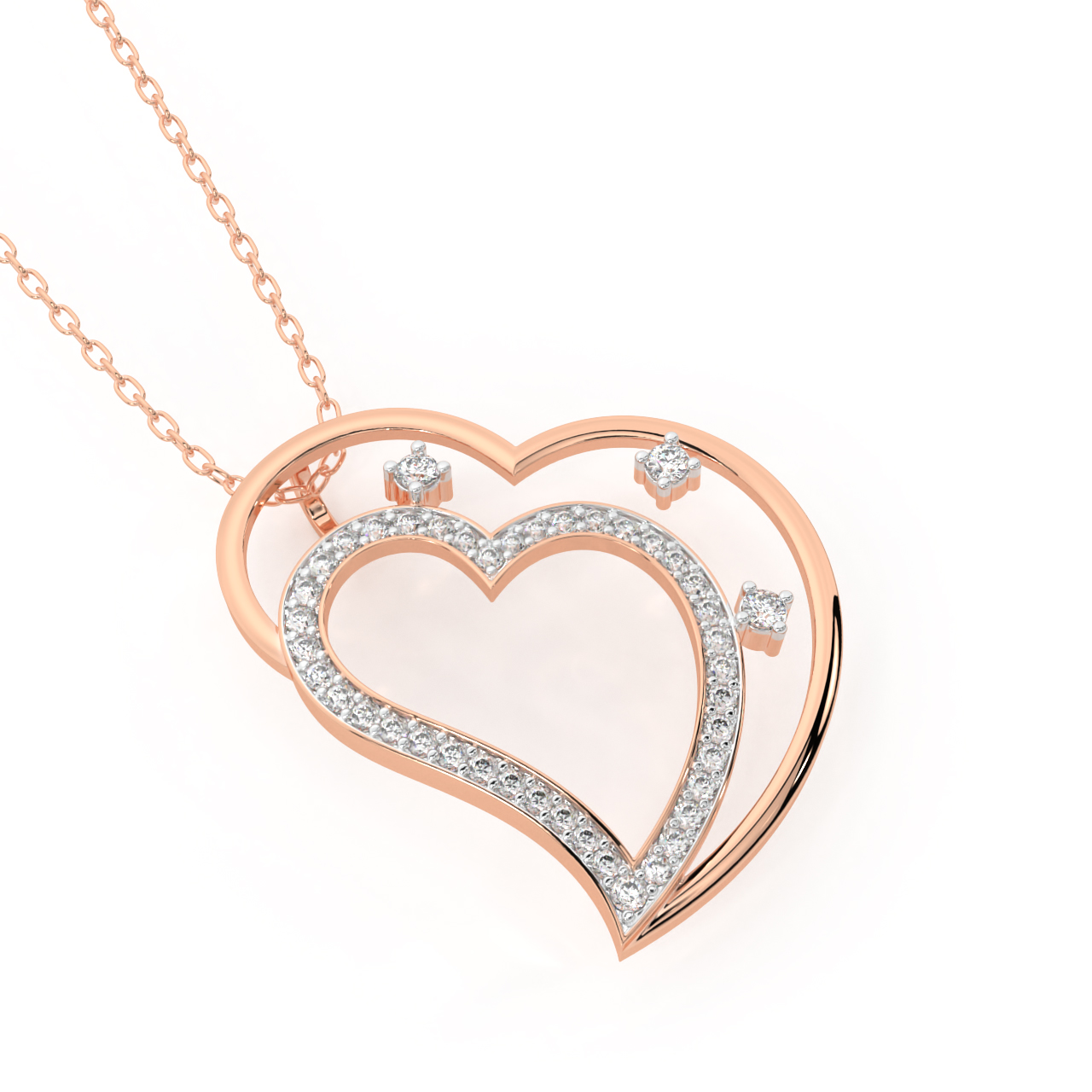 Dual Heart Shape Diamond Pendant