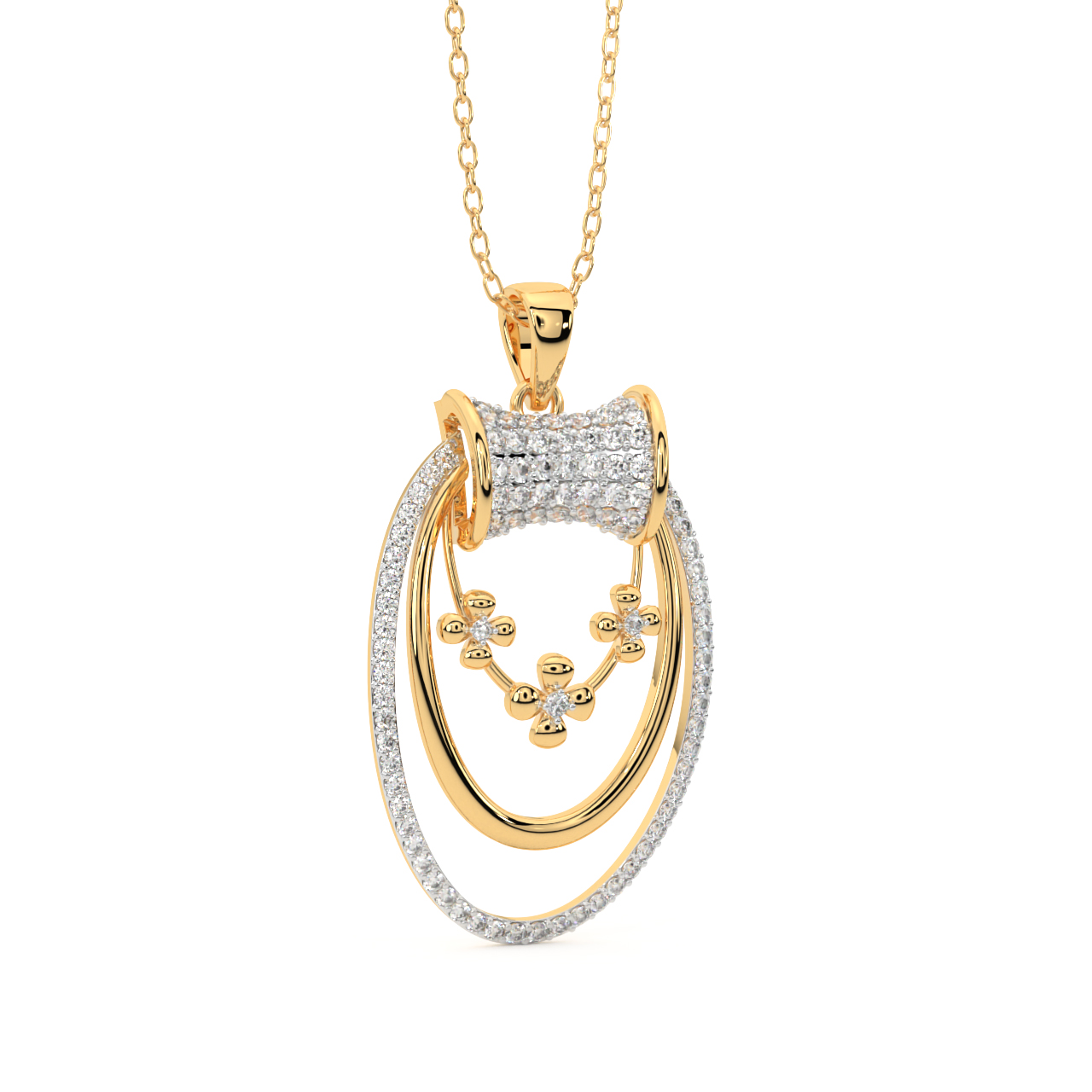 Golden Flower Design Diamond Pendant