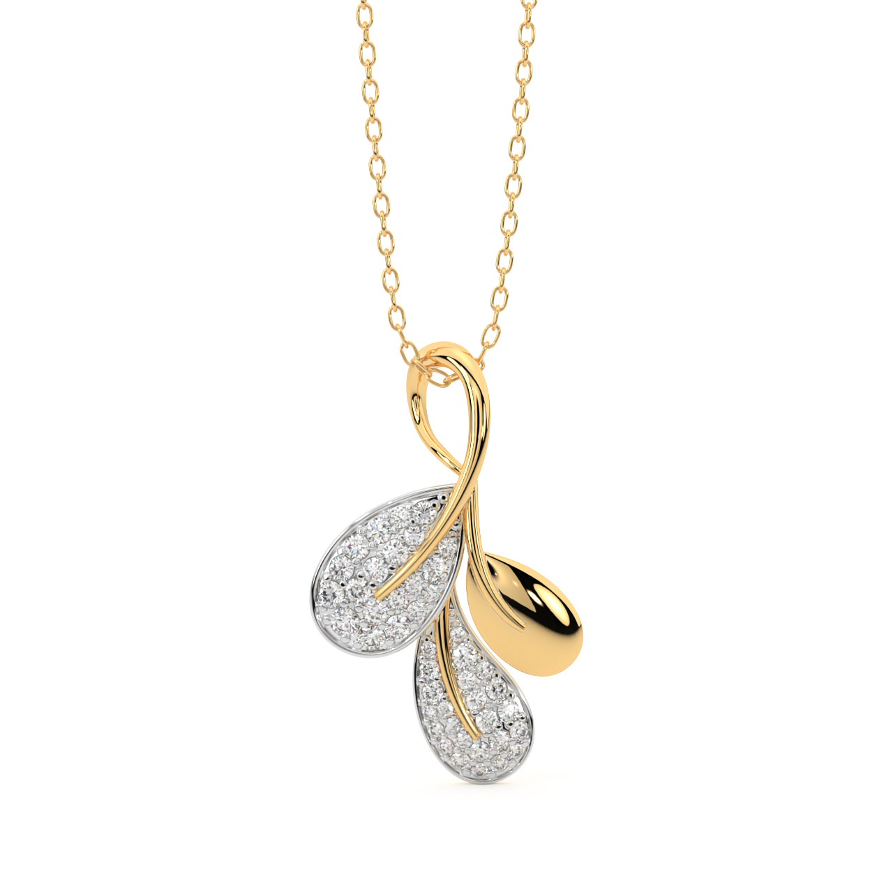 Gold Leaf Drop Diamond Pendant
