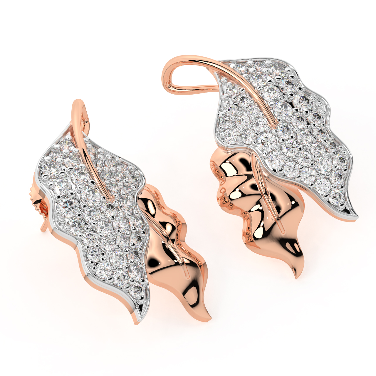 The Leafy Shape Diamond Stud Earrings