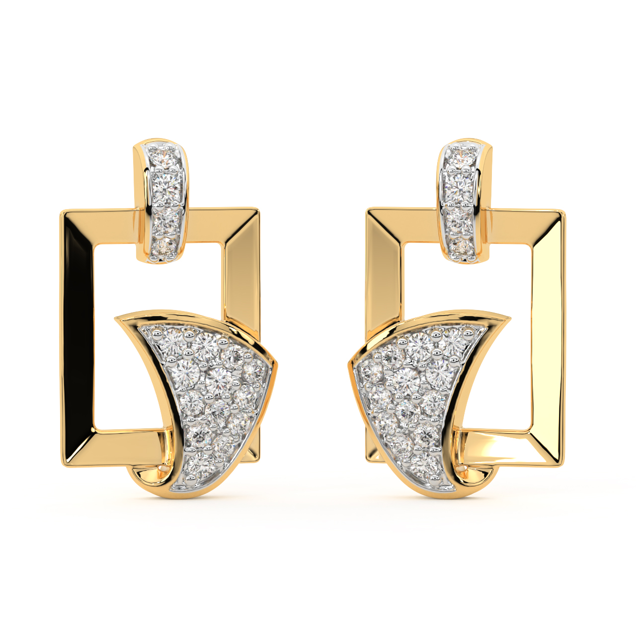 Designer Geometric Diamond Stud Earrings