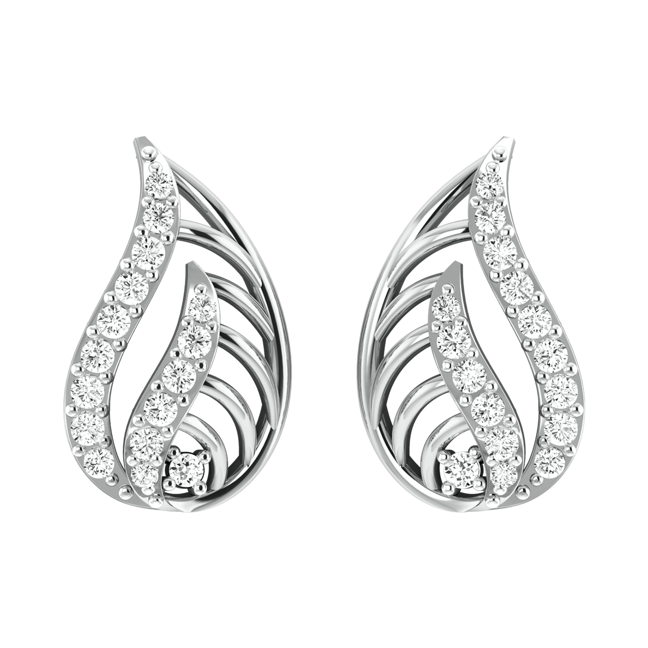 Fia Leaf Design Diamond Stud Earrings