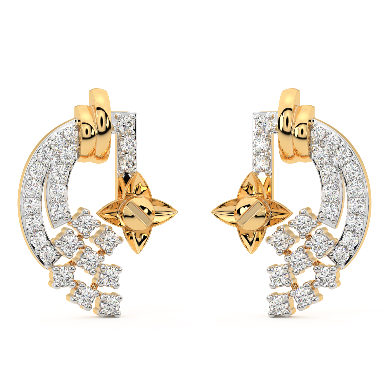 Gold Star Diamond Stud Earrings