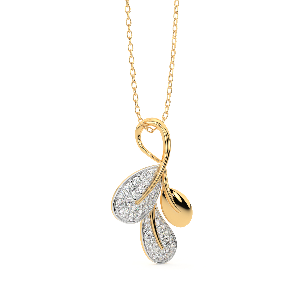 Gold Leaf Drop Diamond Pendant