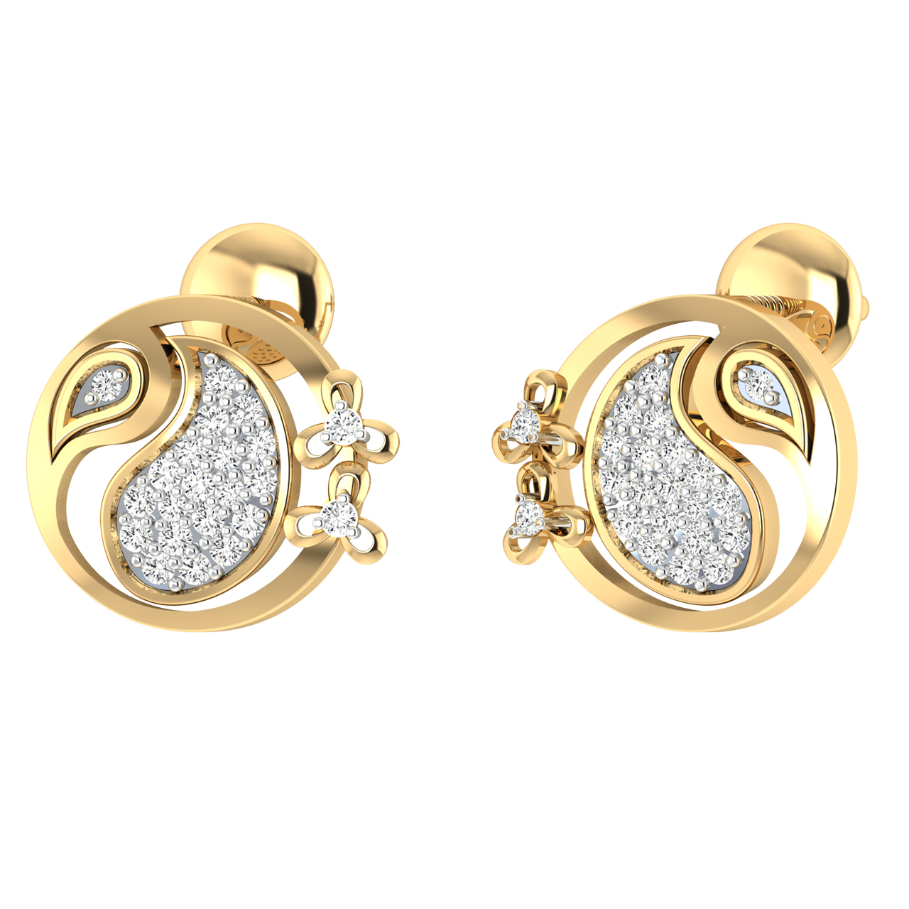 Gold Button Binge Diamond Earrings