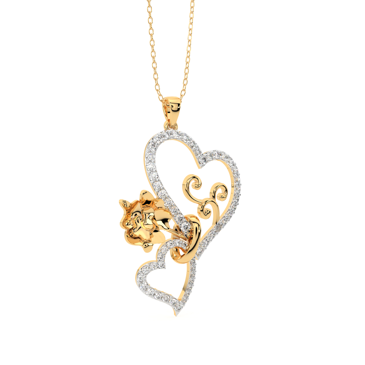 Hanging Twins Diamond Heart Pendant