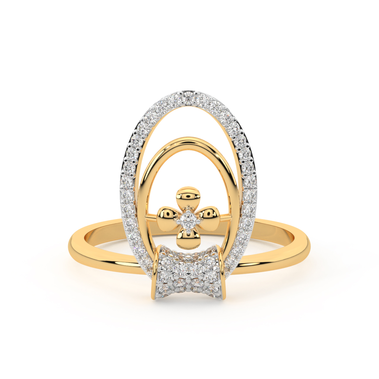 Golden Flower Design Diamond Ring