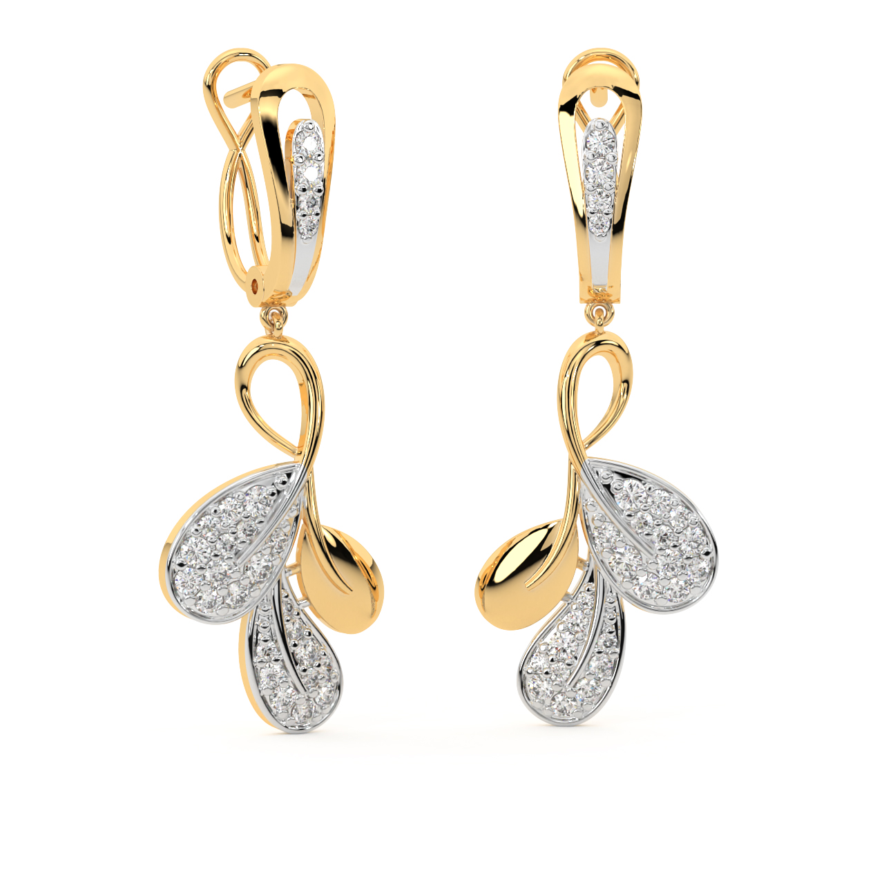 Gold Leaf Drop Diamond Earrings