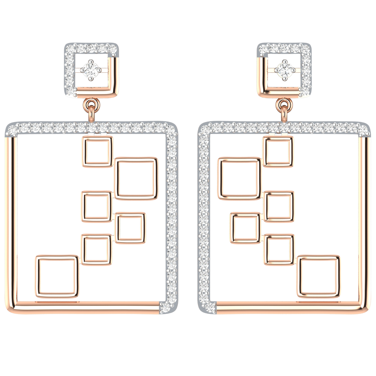 Stylish Inter-Square Diamond Dangler Earrings