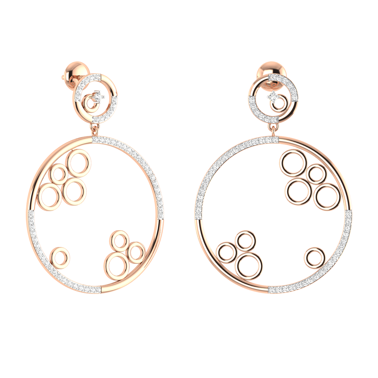 Designer Inter-Circle Diamond Dangler Earrings