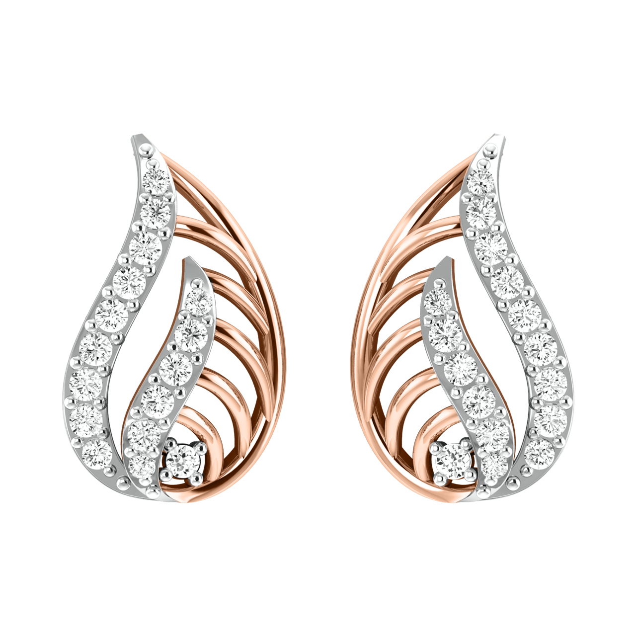 Fia Leaf Design Diamond Stud Earrings