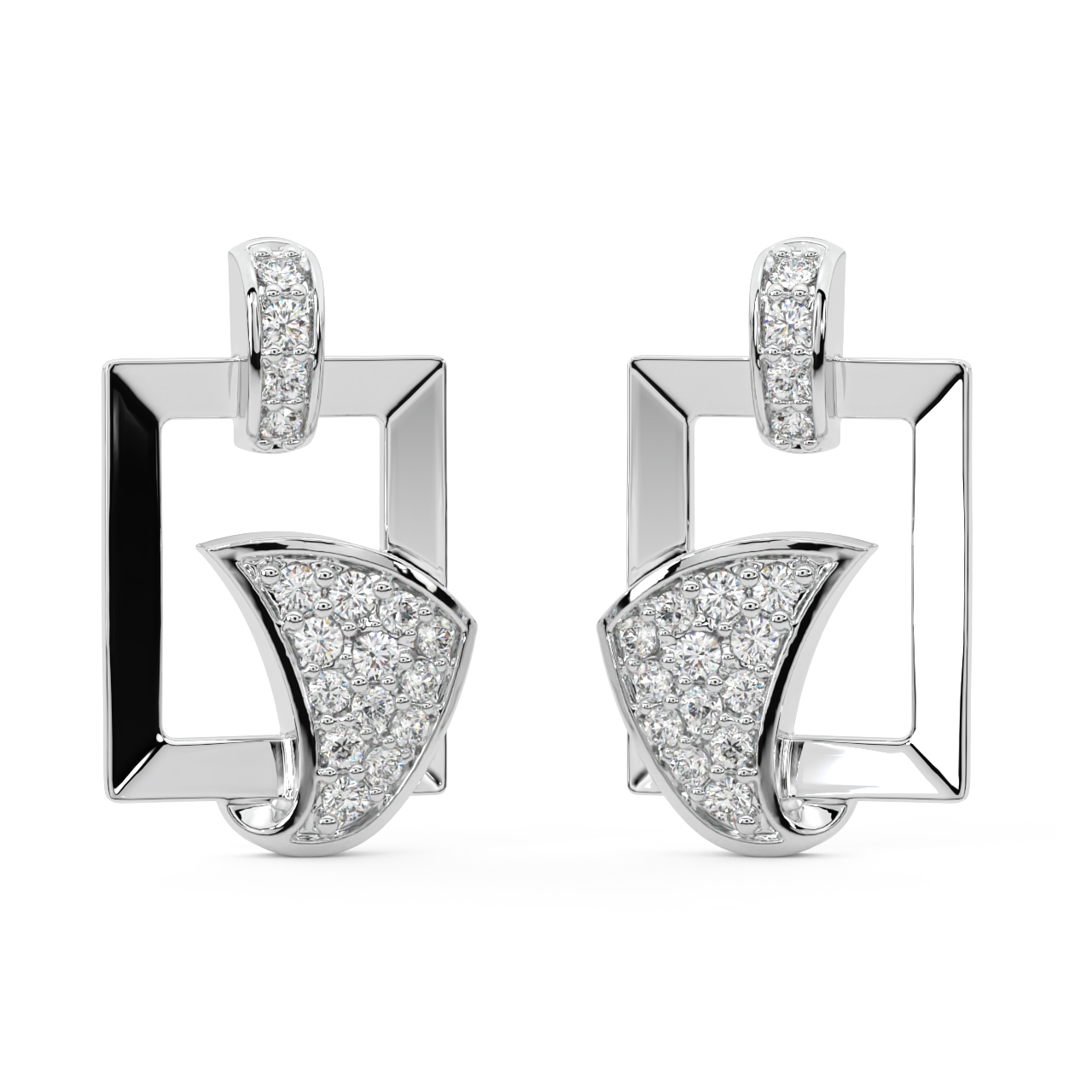 Designer Geometric Diamond Stud Earrings