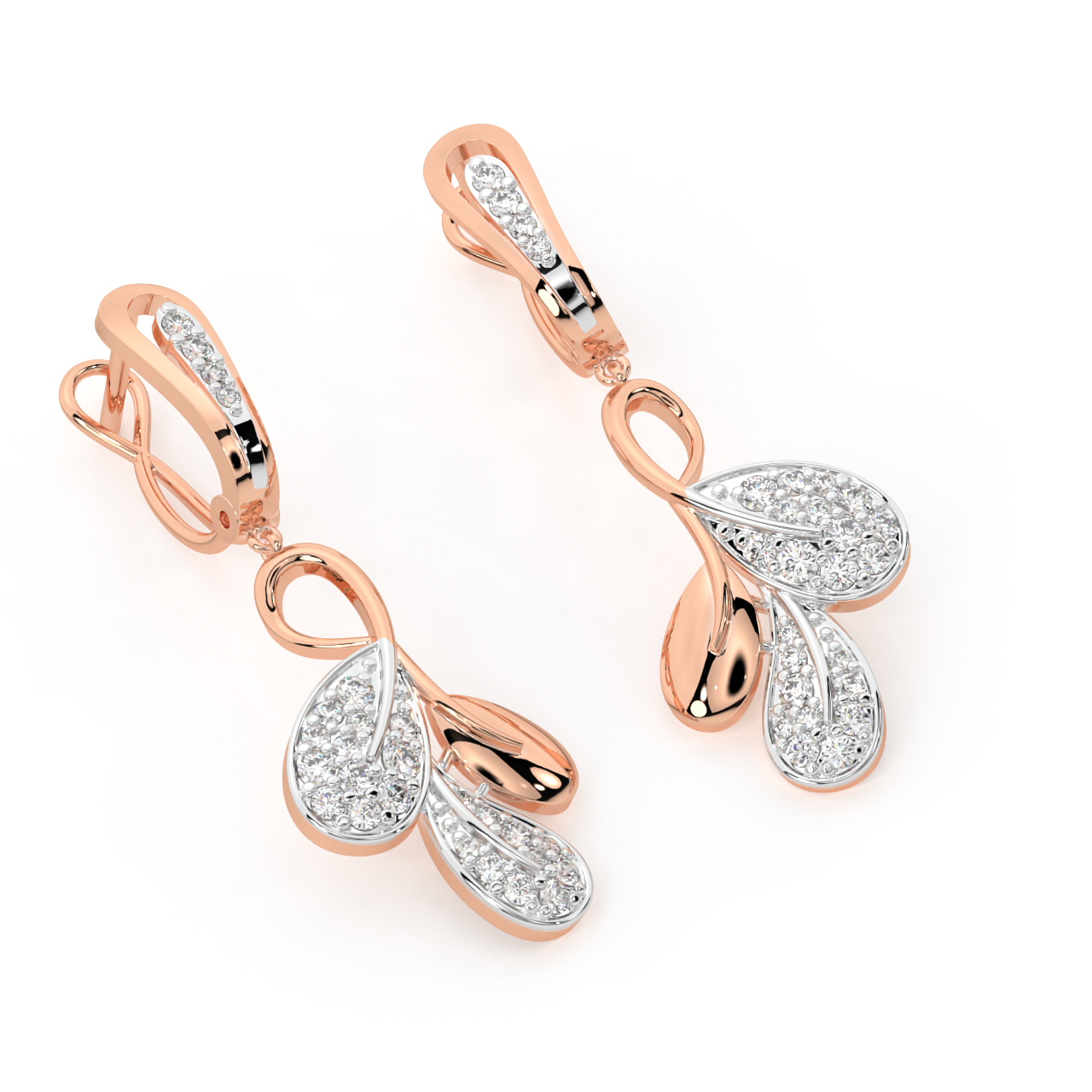 Gold Leaf Drop Diamond Earrings