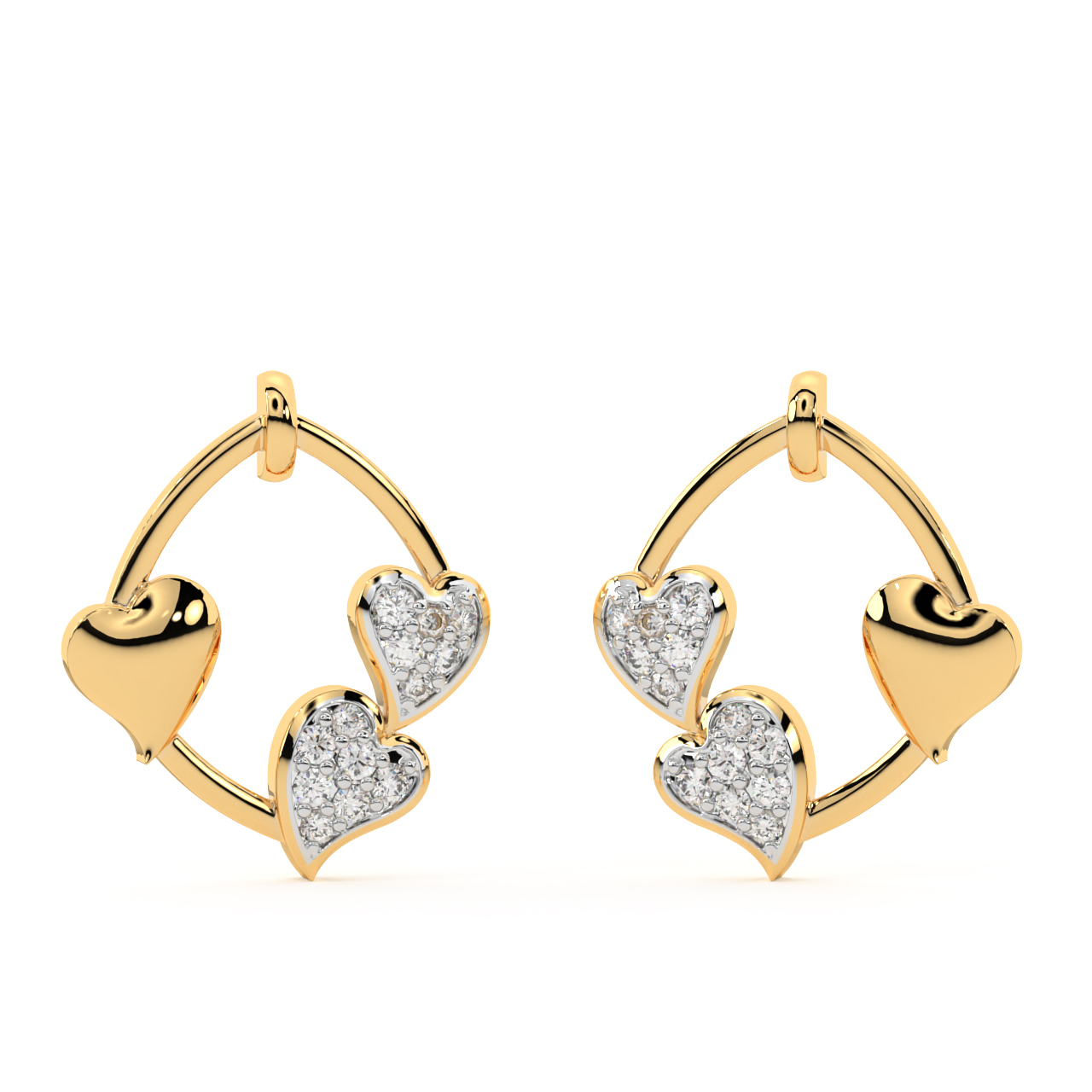 Gold Hearty Hit Diamond Stud Earrings