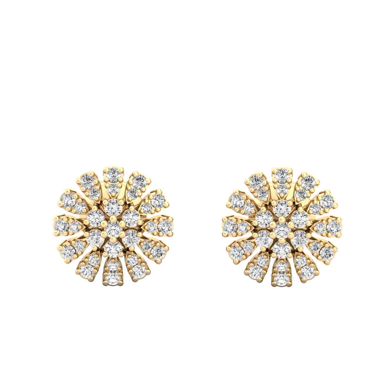 Gold Sunflower Earrings Diamonds Studs
