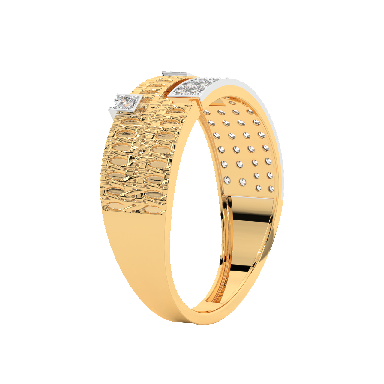 Yellow Gold & Palladium Diamond Men's Ring - 14k Round .17ct Solitaire  Bypass - Wilson Brothers Jewelry