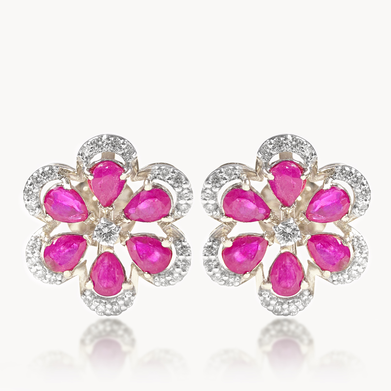 Ruby Studded Diamond Studs