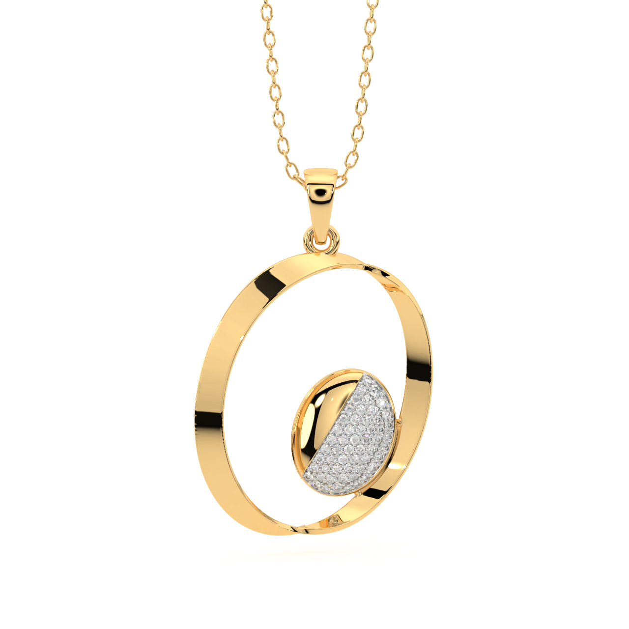 Rope N Oval Gold Diamond Pendant