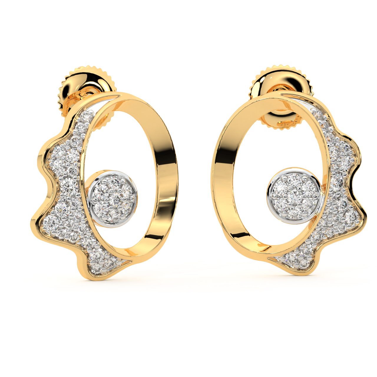 Amoeba Design Diamond Stud Earrings