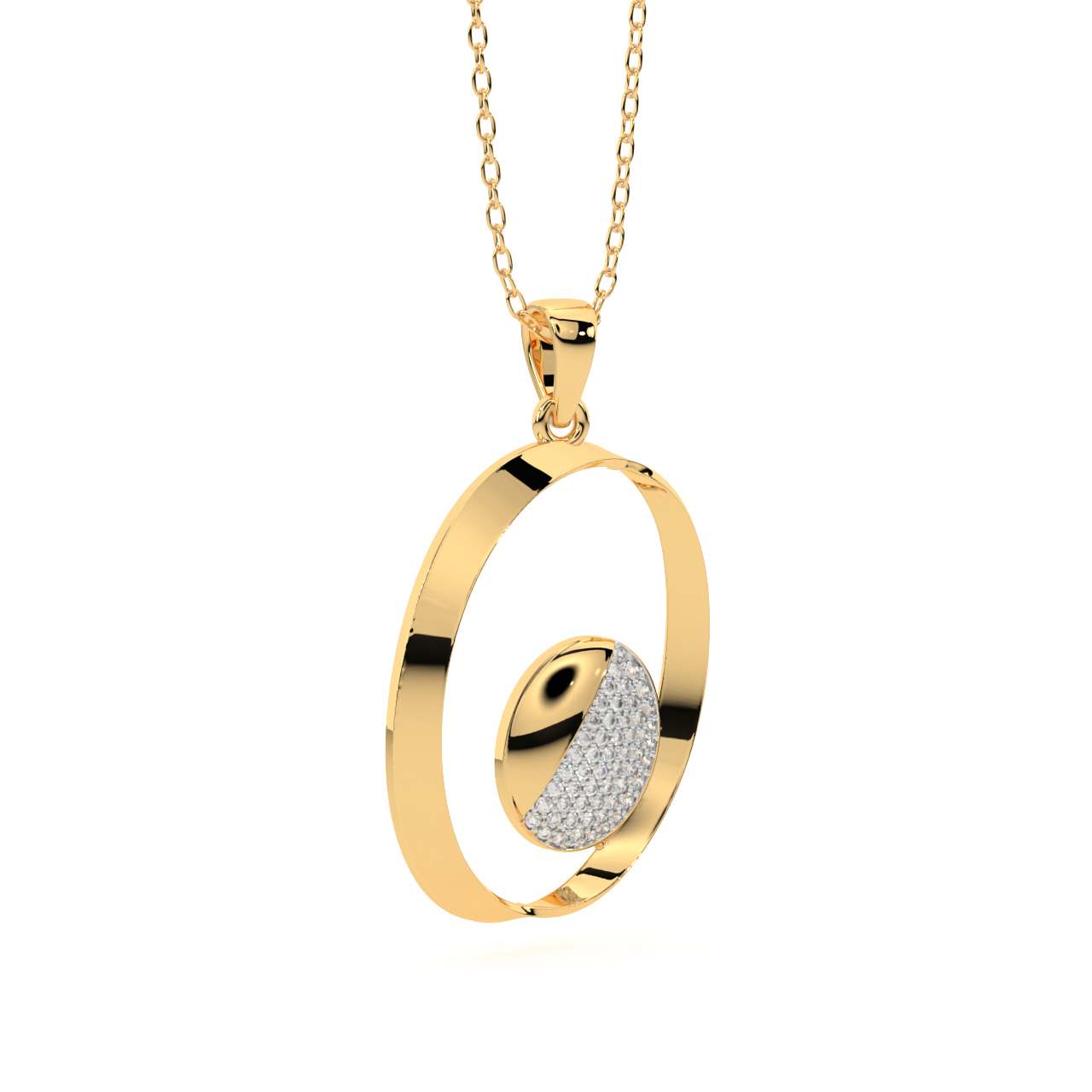 Rope N Oval Gold Diamond Pendant