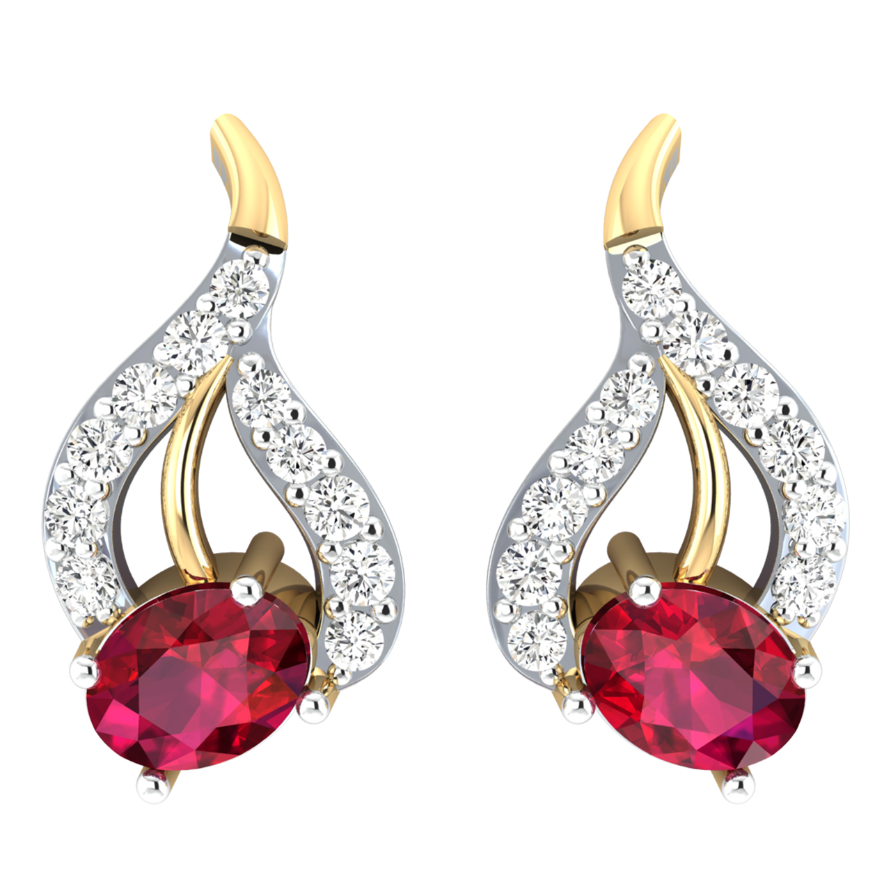 Elle Paisley Red Stone Diamond Stud Earrings