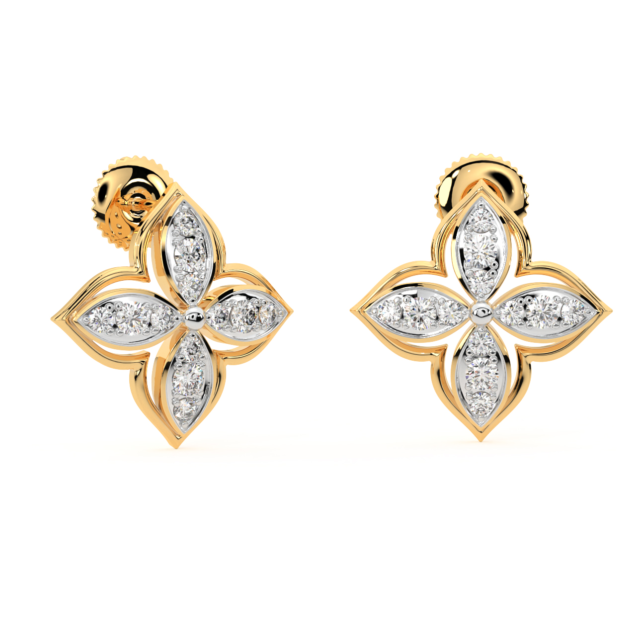 Gold Jessamine Diamond Stud Earrings