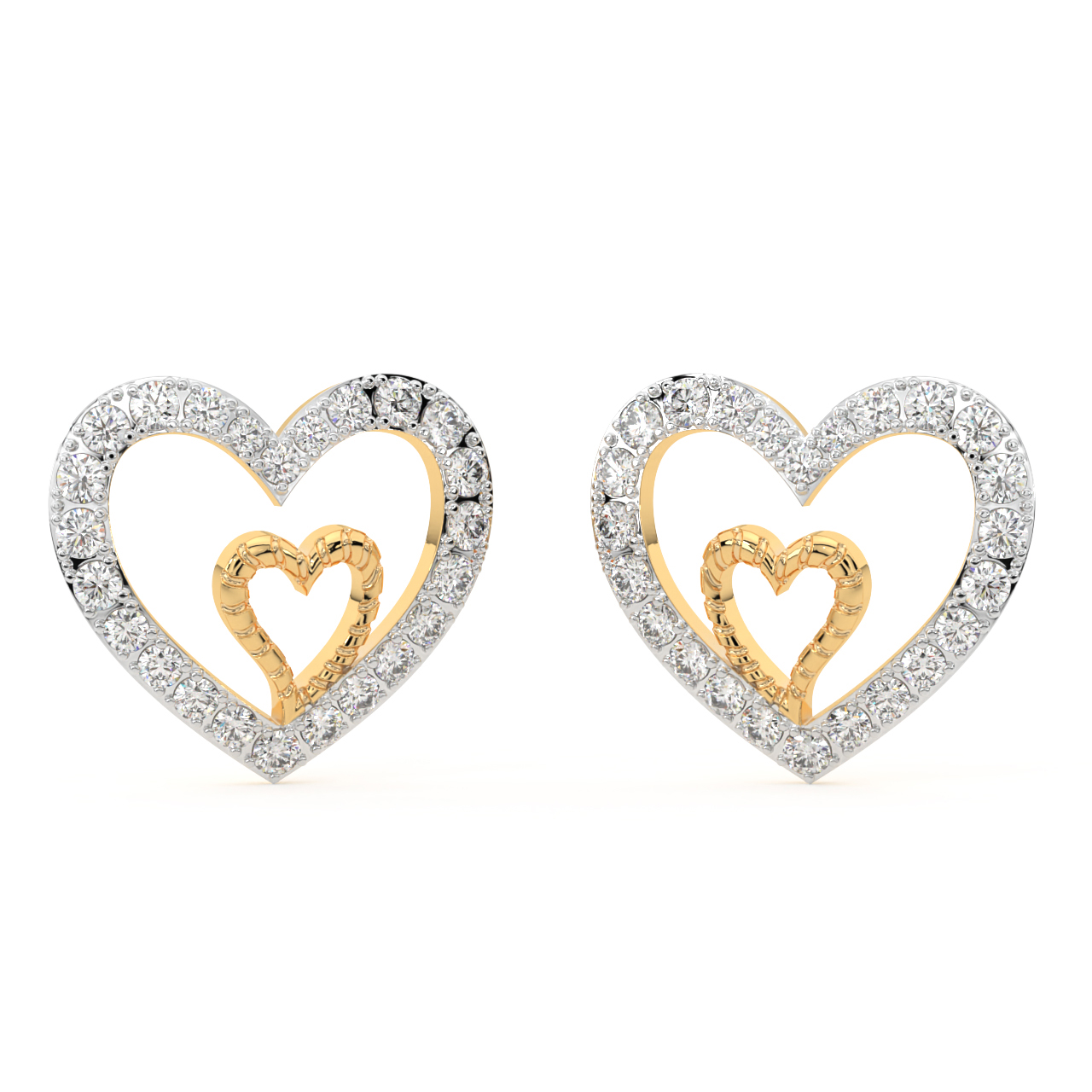 Heart Diamond Stud Earrings Cluster Design With Push Backs