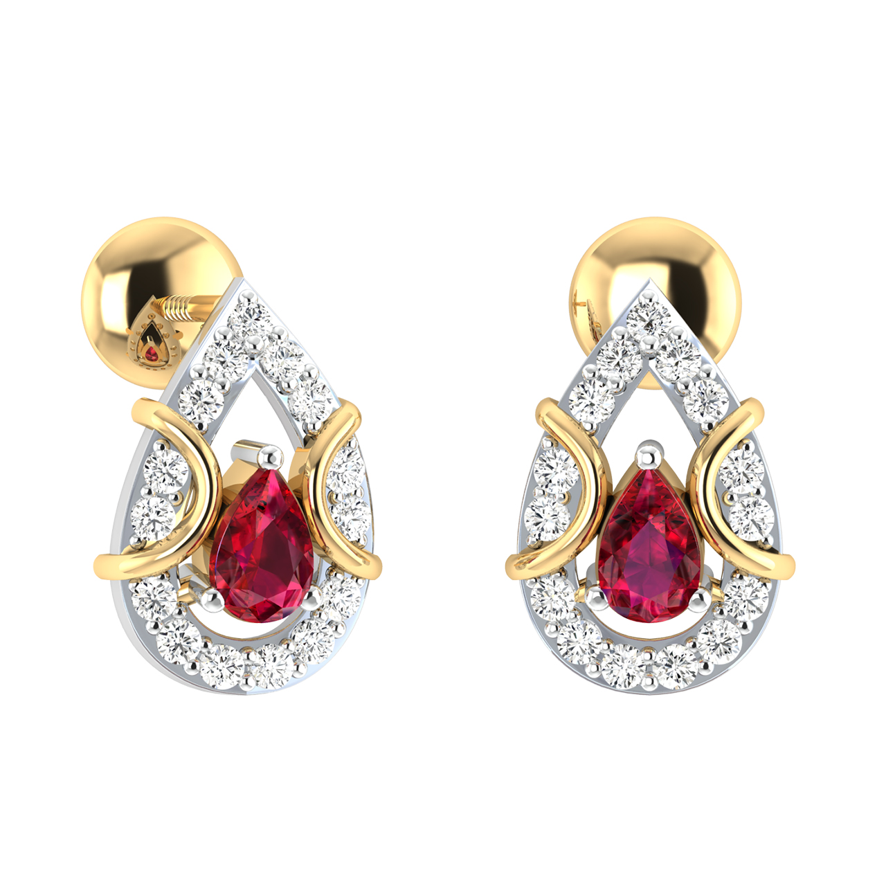 RHODIUM PLATED SQUARE SHAPED RED STONE STUD EARRING – E2O Fashion