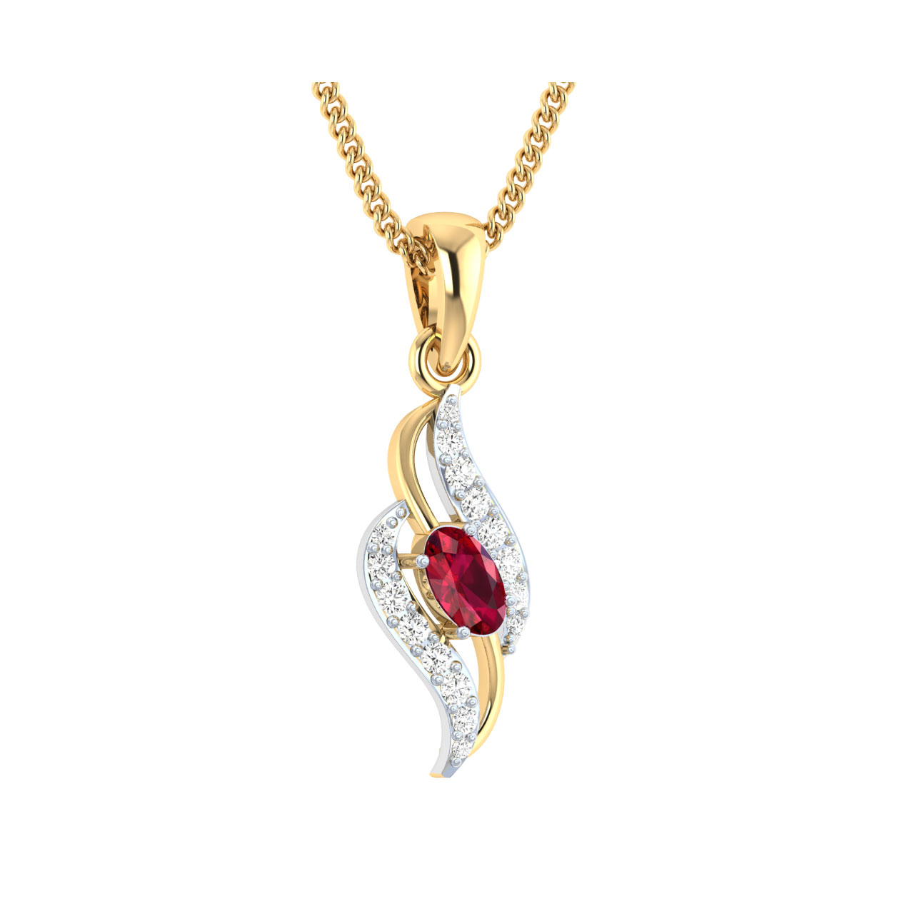 Aila Red Stone Gold and Diamond Pendant For Her