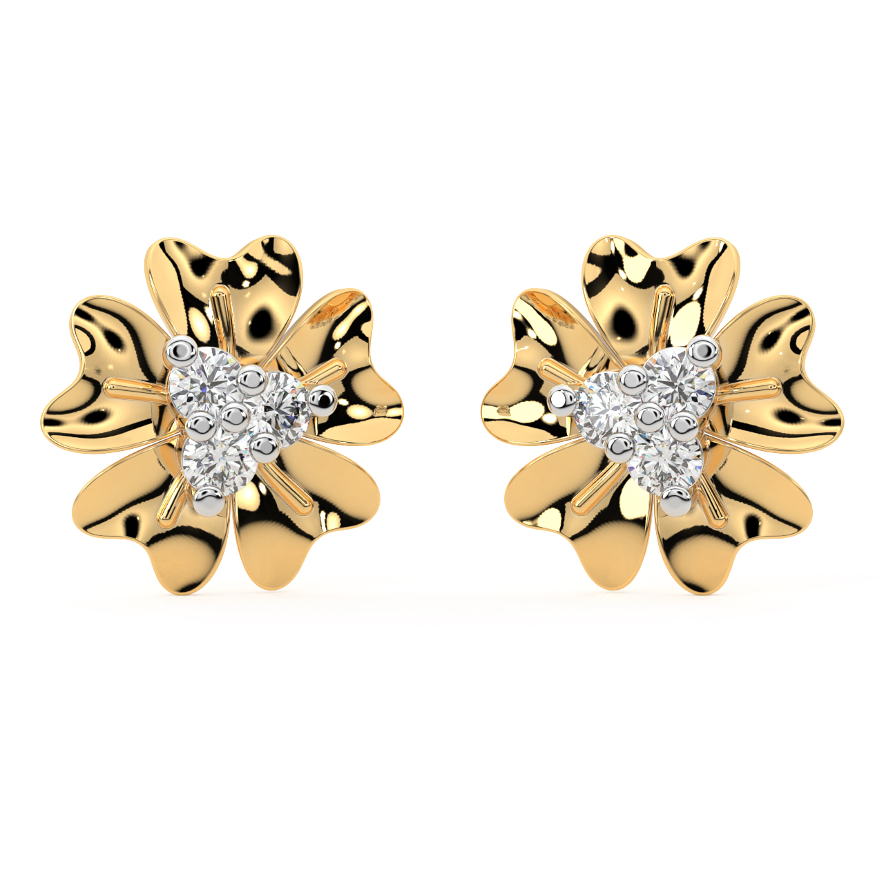 5 Petal Diamond Stud Earrings