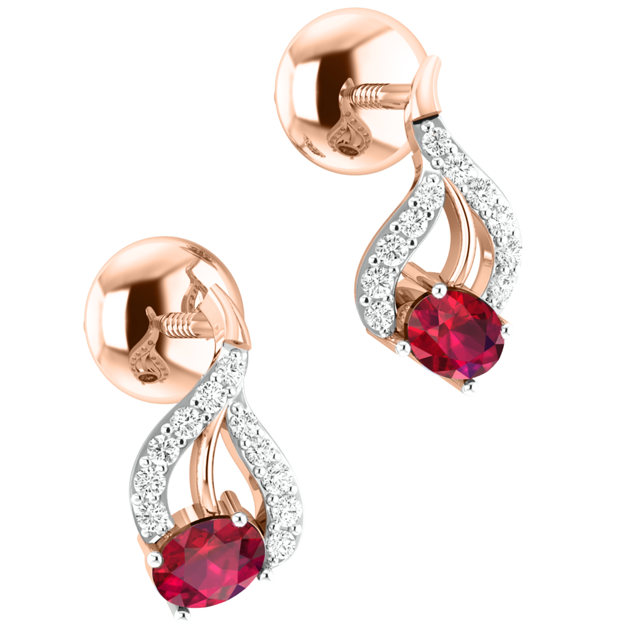 Elle Paisley Red Stone Diamond Stud Earrings