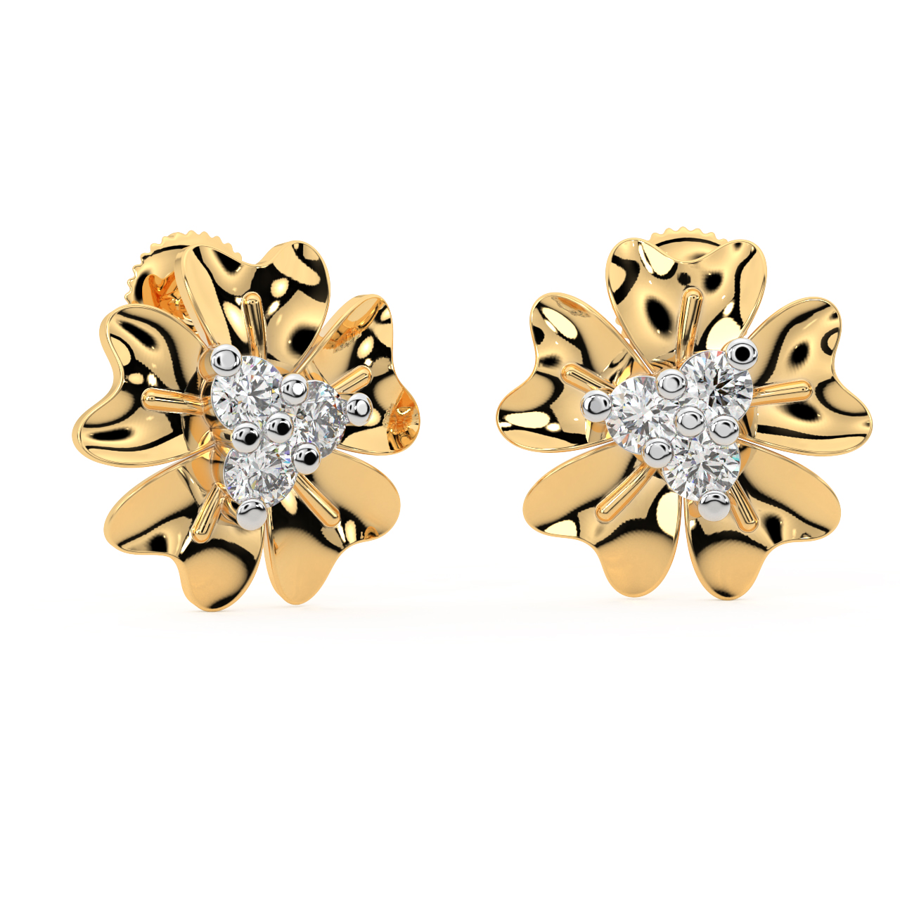 5 Petal Diamond Stud Earrings