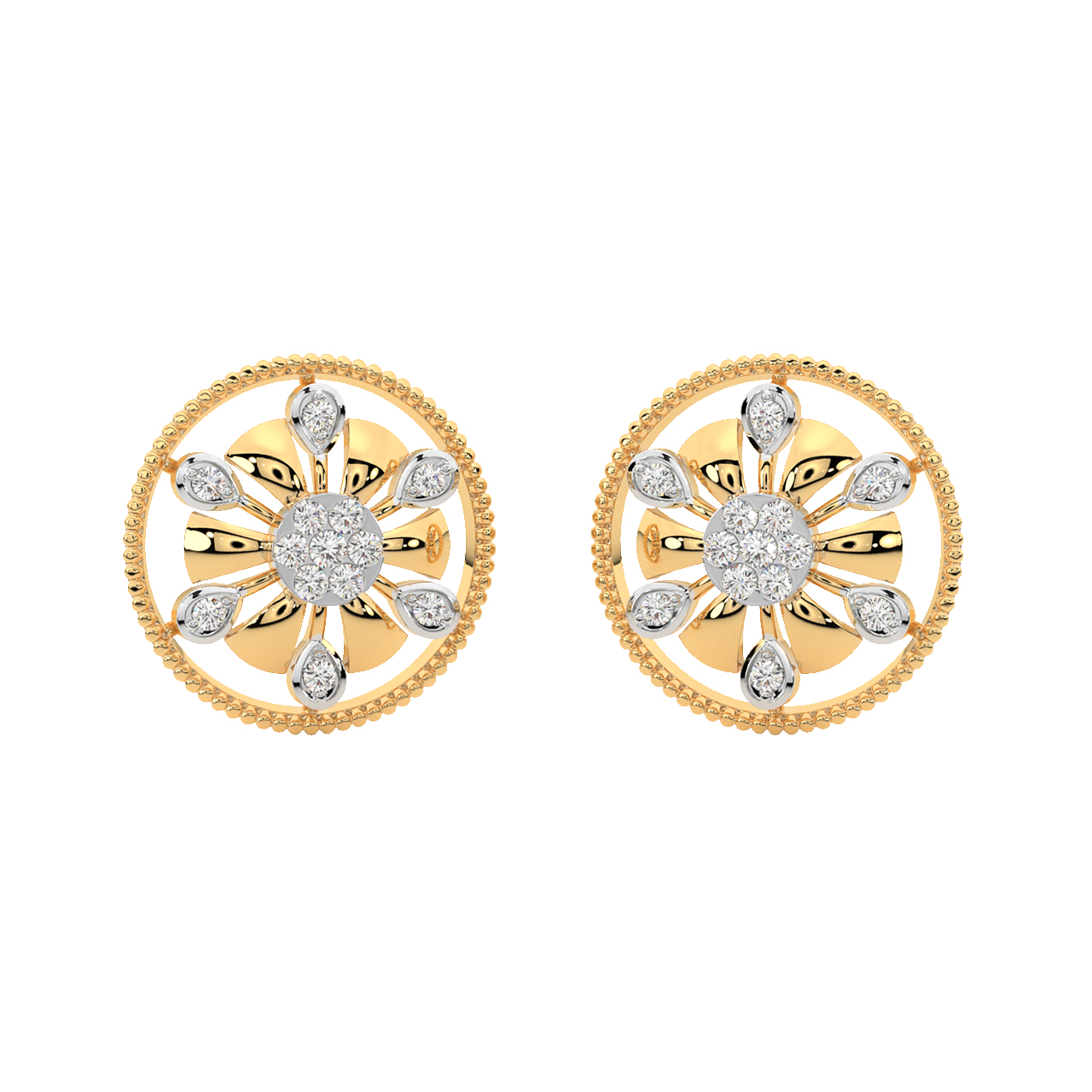 1 Ct. Round Art Deco Design Diamond Earring With Pink Sapphire In 14K  Yellow Gold | Fascinating Diamonds