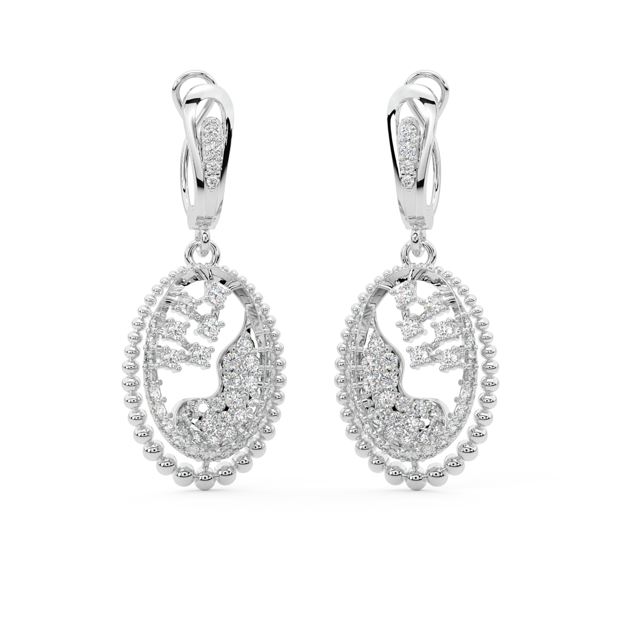 Designer Oval Design Diamond Earrings