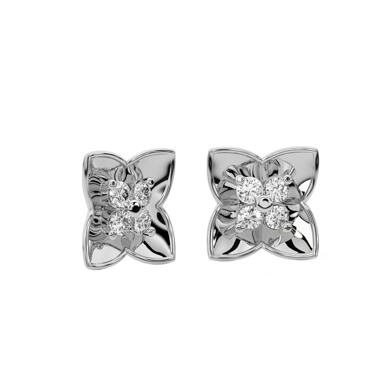 Bright Flower Diamond Stud Earrings