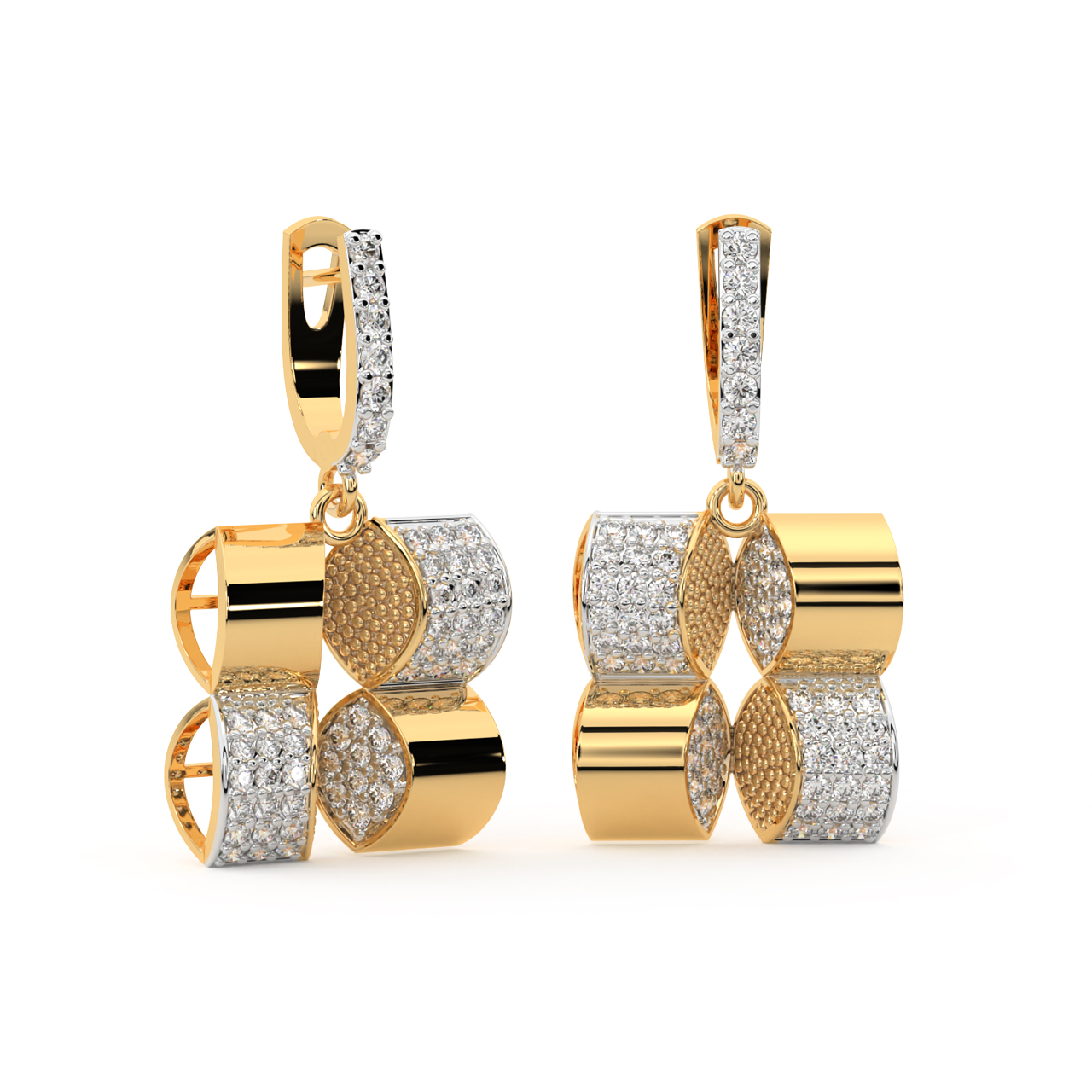 Exaggerated Drama Gold Diamond Earrings