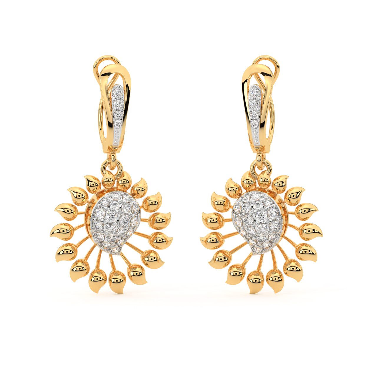 Spike Leaves Design Diamond Earrings