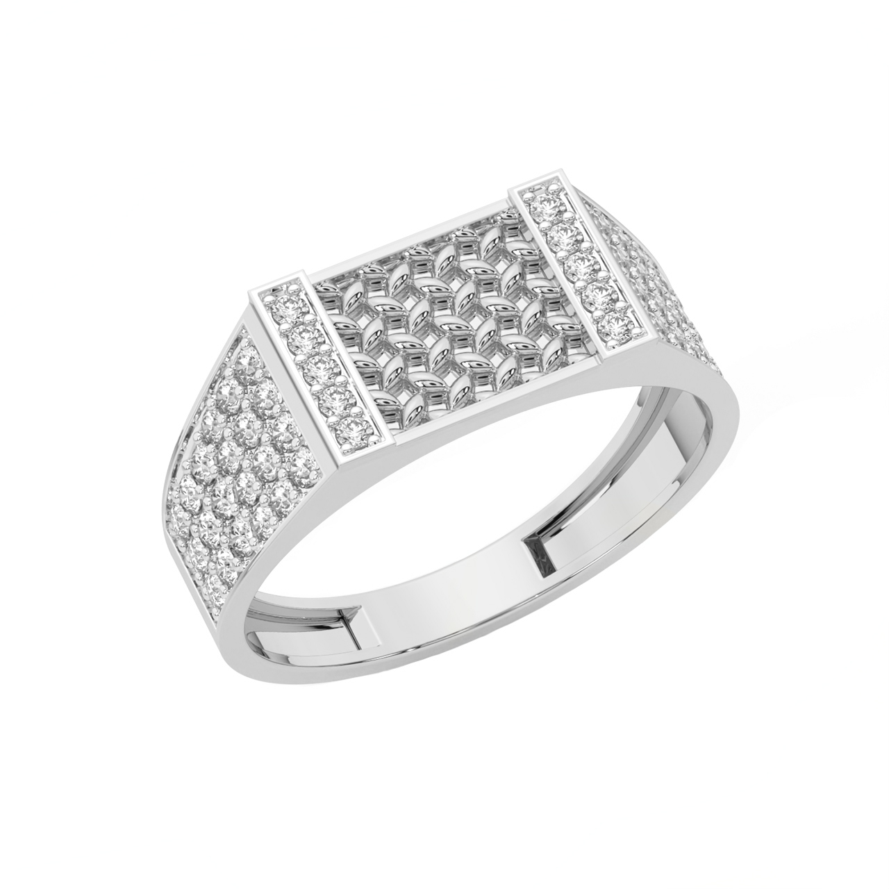 Matte Finish Signet Design Round Cut Lab Grown Diamond Men's Ring