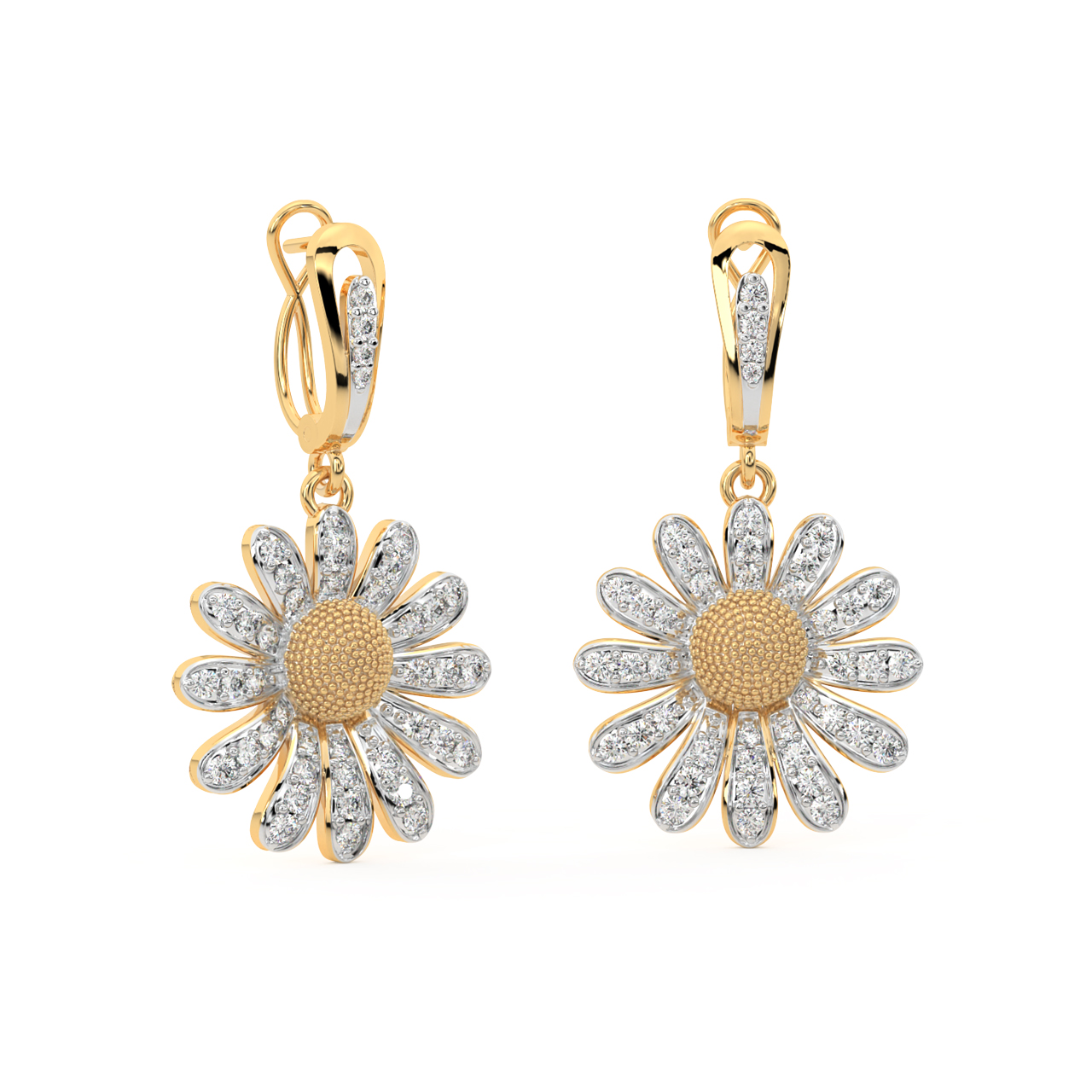 Golden Sunflower Diamond Earrings