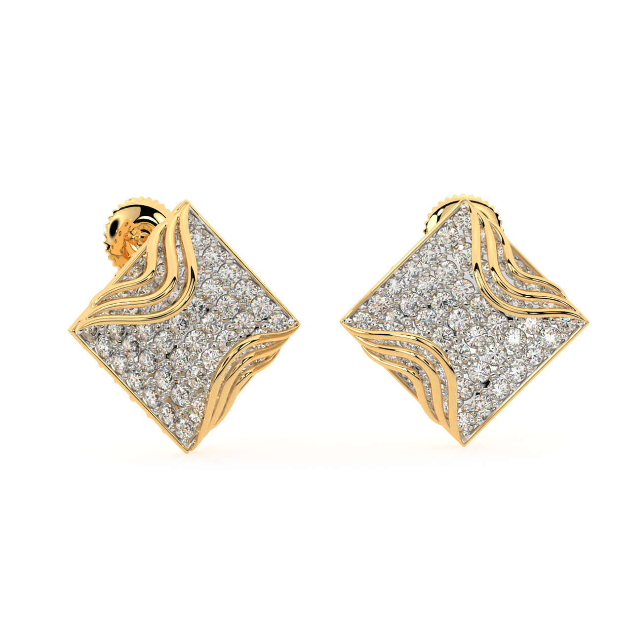 Quadrangle Design Diamond Earrings
