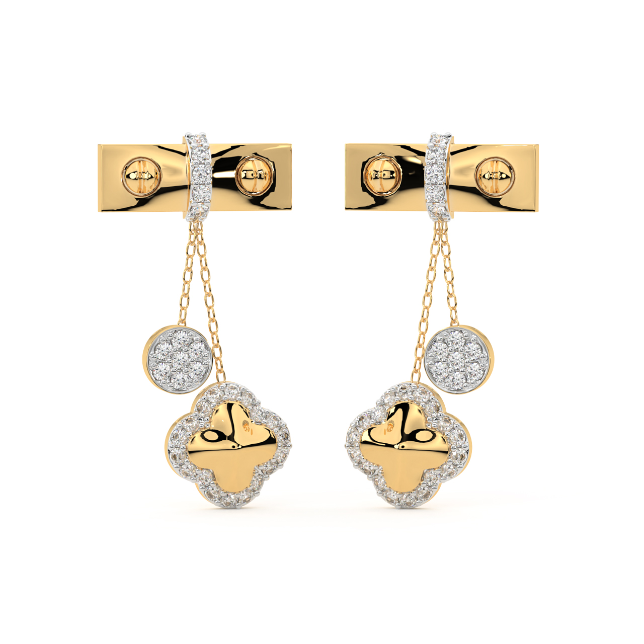 Fiery Floral Gold Diamond Earrings