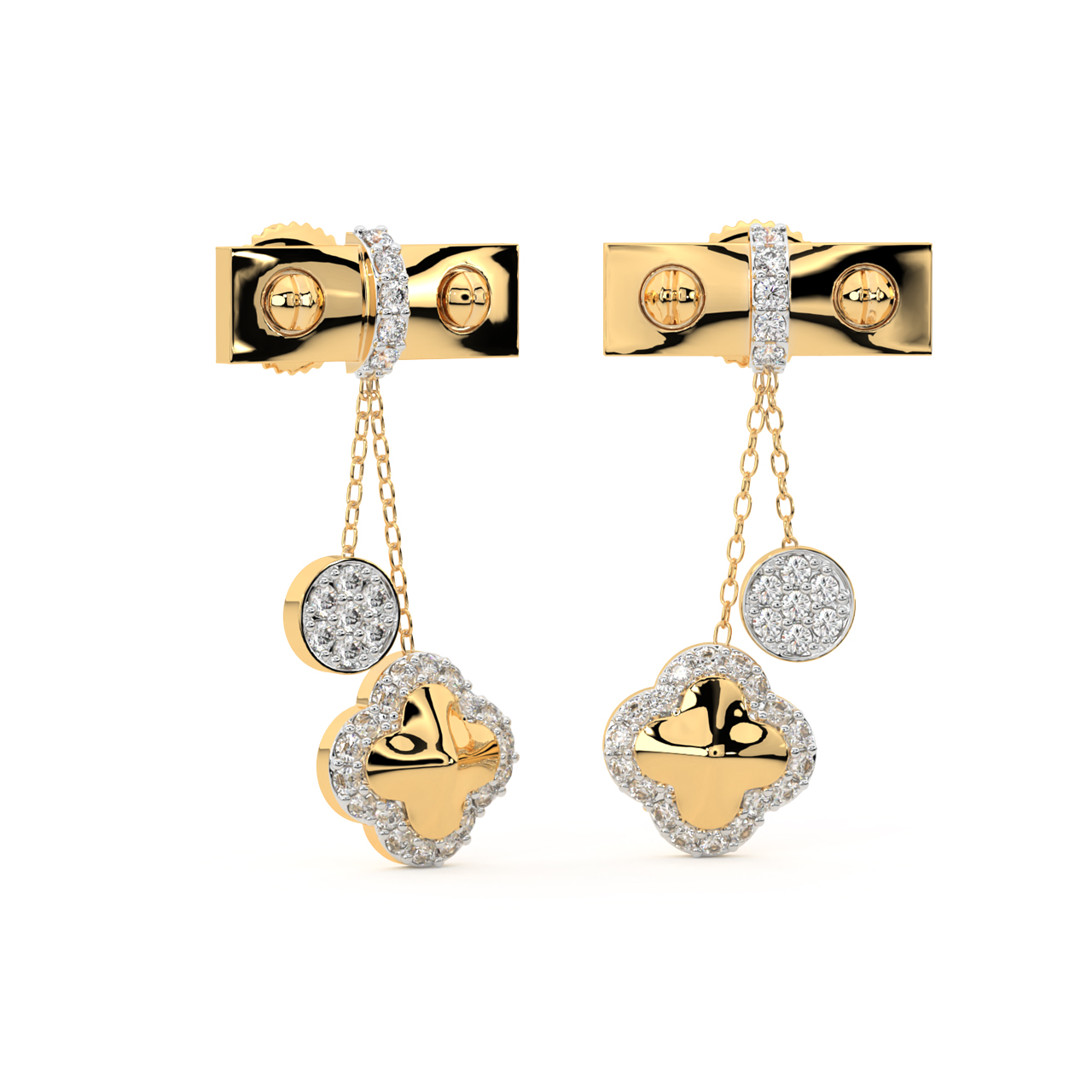 Fiery Floral Gold Diamond Earrings