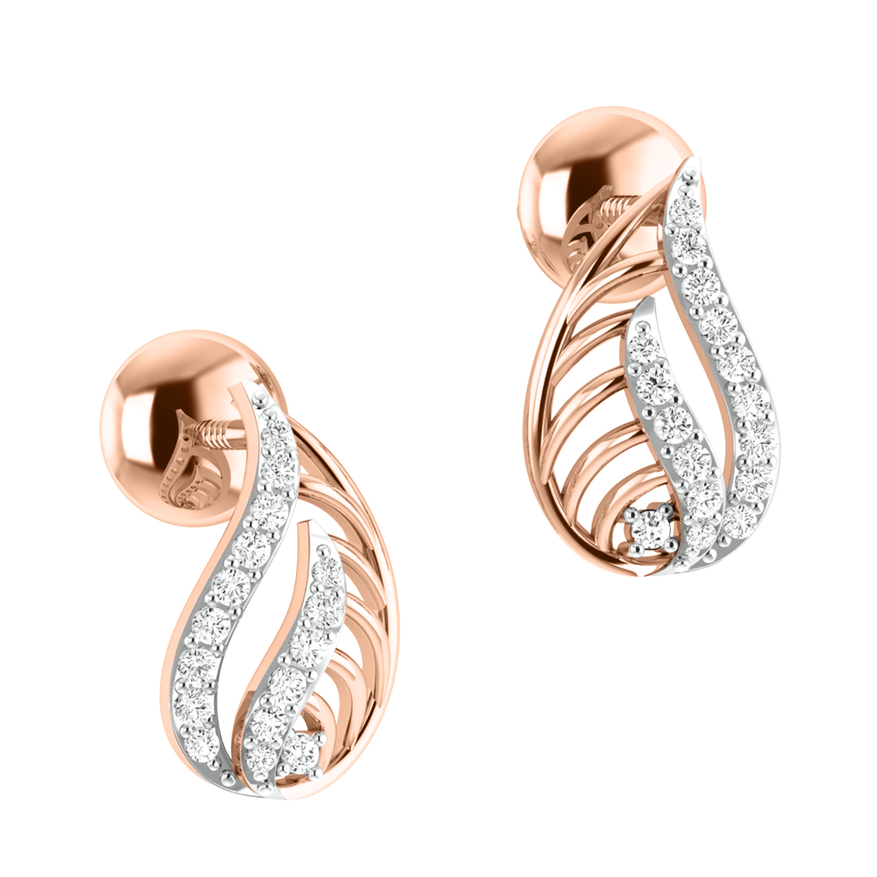 Fia Leaf Design Diamond Stud Earrings