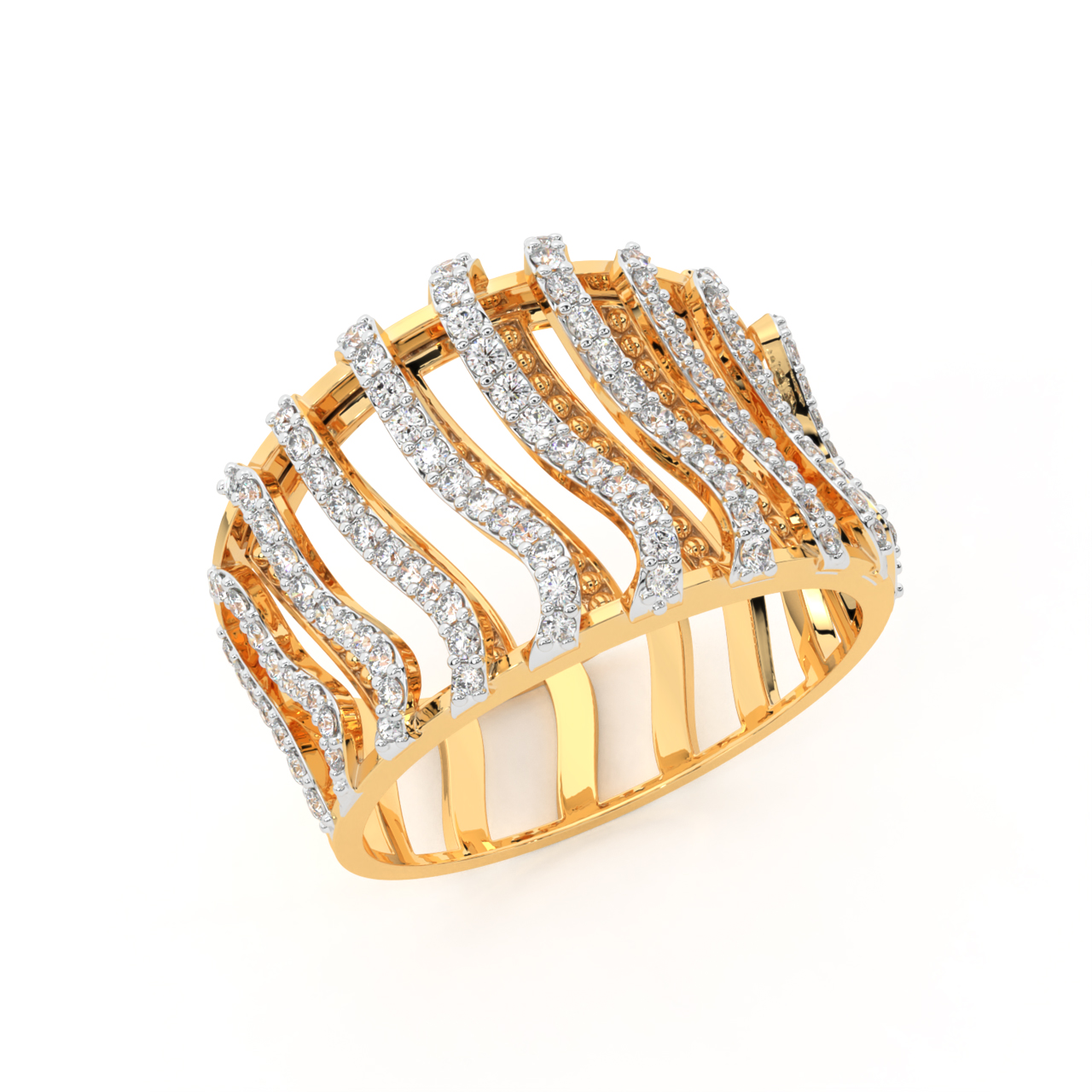 Gold Diamond Shimmer Stripes Ring