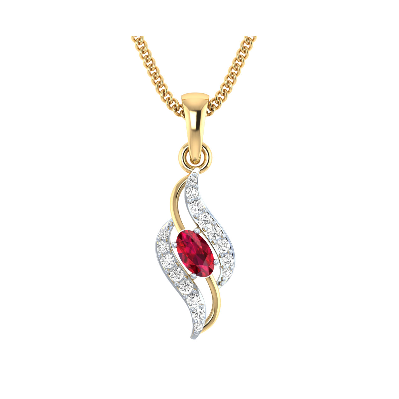 Aila Red Stone Gold and Diamond Pendant For Her