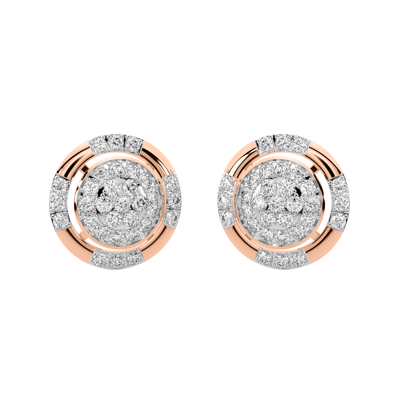 Gold Round Diamond Stud Earrings